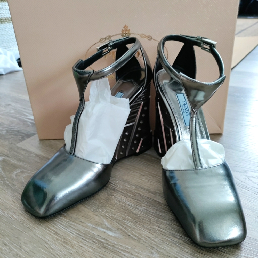 Prada Brand New High Heels | Original Packaging | Gun Metal Real Leather
